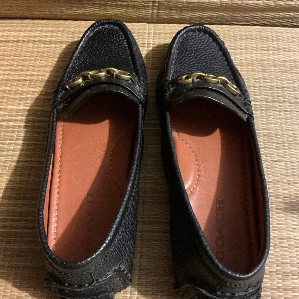 Coach Women Crosby Leather Loafers Driver MOCS US 8B EU 38.5 Black Shoes Slip On
